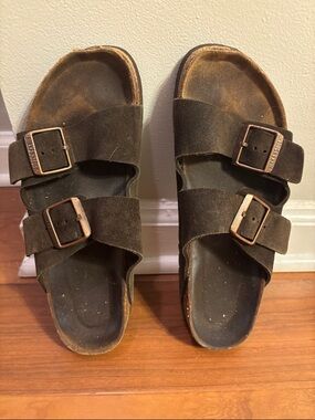 Birkenstock Brown Suede Two-Strap Sandals